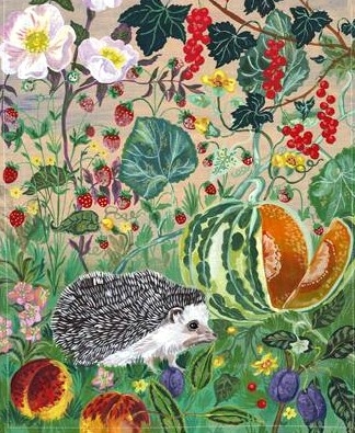 ナタリー・レテの絵画作品　タイトルは、野菜畑のはりねずみ